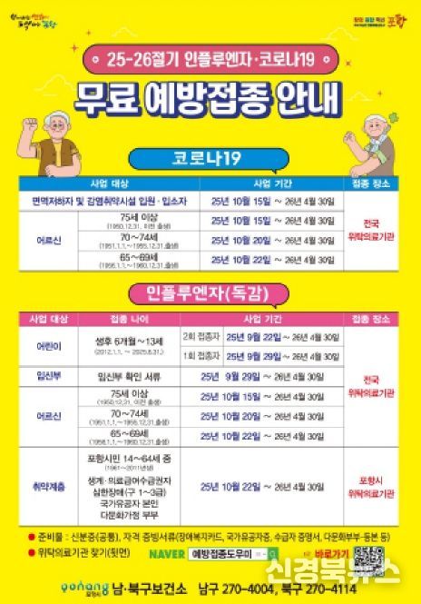 25-26절기 인플로엔자·코로나19 무료 예방접종 안내문.