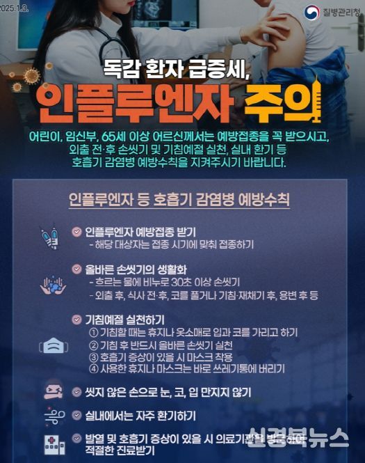 인플루엔자 등 호흡기 감염병 예방수칙 홍보물.