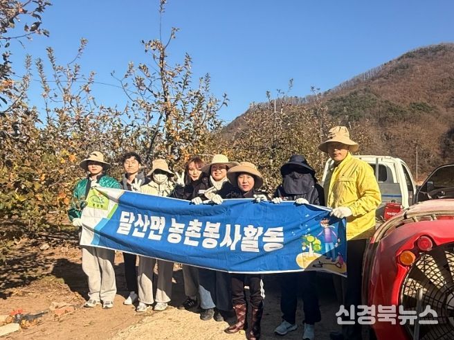 달산면 직원들이 농촌 일손 돕기 봉사활동을 펼치고 있다.