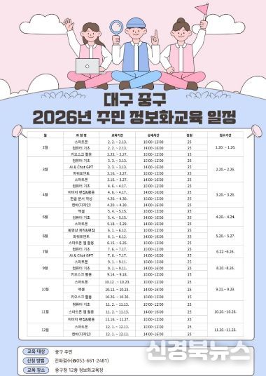 대구 중구, 2026년 주민정보화교육 운영… AI&ChatGPT, 캔바 과정 신설(포스터)