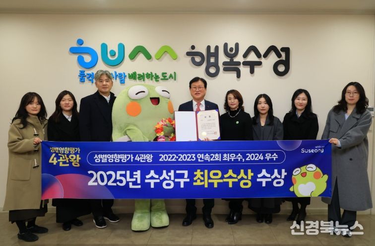 대구 수성구(구청장 김대권)는 대구광역시가 9개 구·군을 대상으로 실시한 ‘2025년 성별영향평가 구·군 수행평가’에서 최우수상을 수상했다.